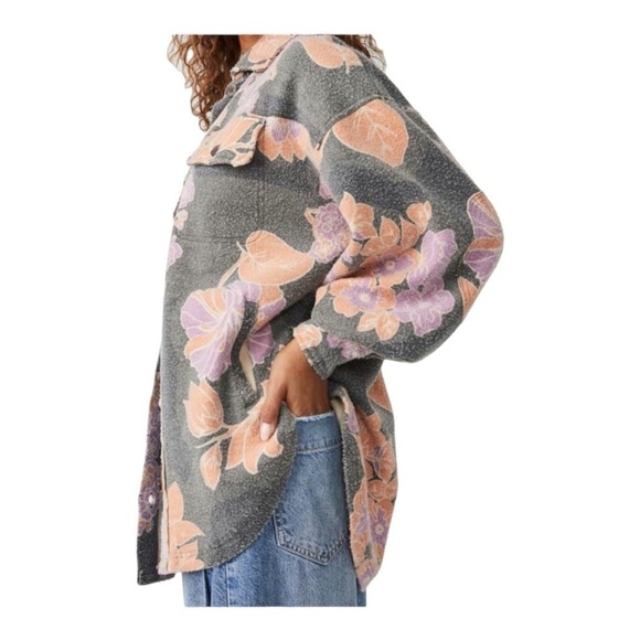 NEW Free People Ruby Jacket Oversized Shirt Shacket Charcoal Combo - Large - Picture 3 of 10